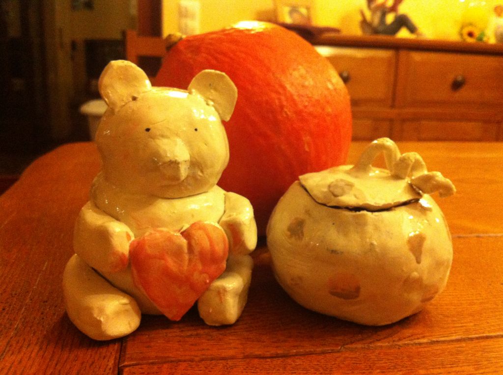 ceramic teddy bear and pumpkin